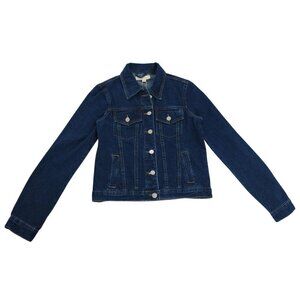 Brit.Ny XS Womens Blue Denim Jacket With Chain Print Back Panel. NWT.